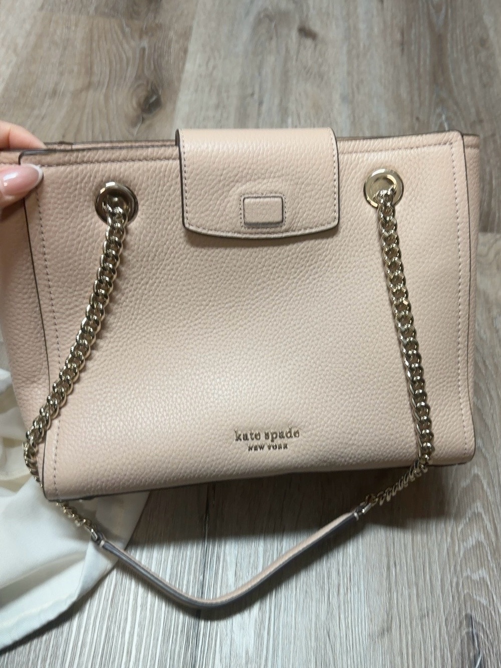 Kate Spade Amelia Pebble Small Tote Blush Gold Chain Leather Bag